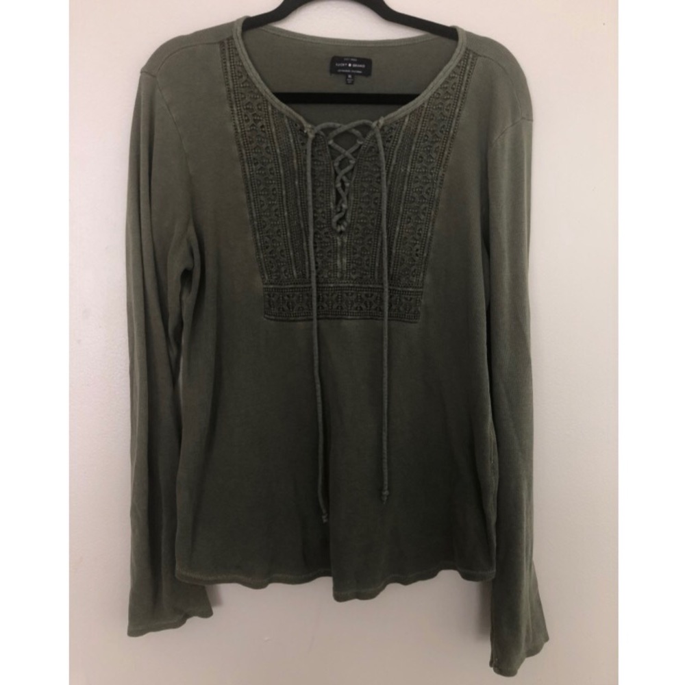 Lucky Brand Long Sleeve Lace Up Bib Thermal Top